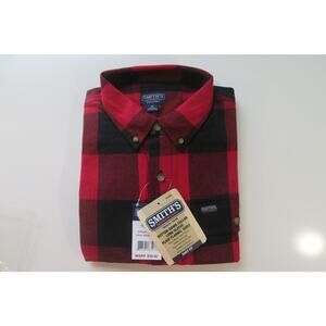 Smith's Workwear Button Down Long Sleeve Red Plaid Flannel Shirt Mens Medium New